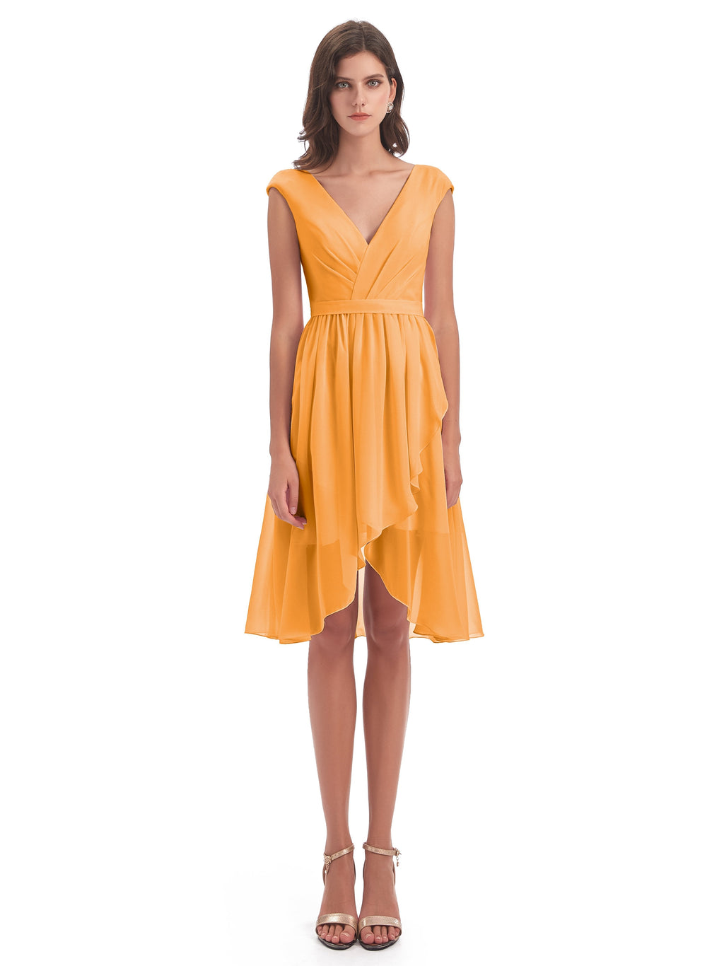 Renee Knee Length V-Neck Chiffon Bridesmaid Dresses