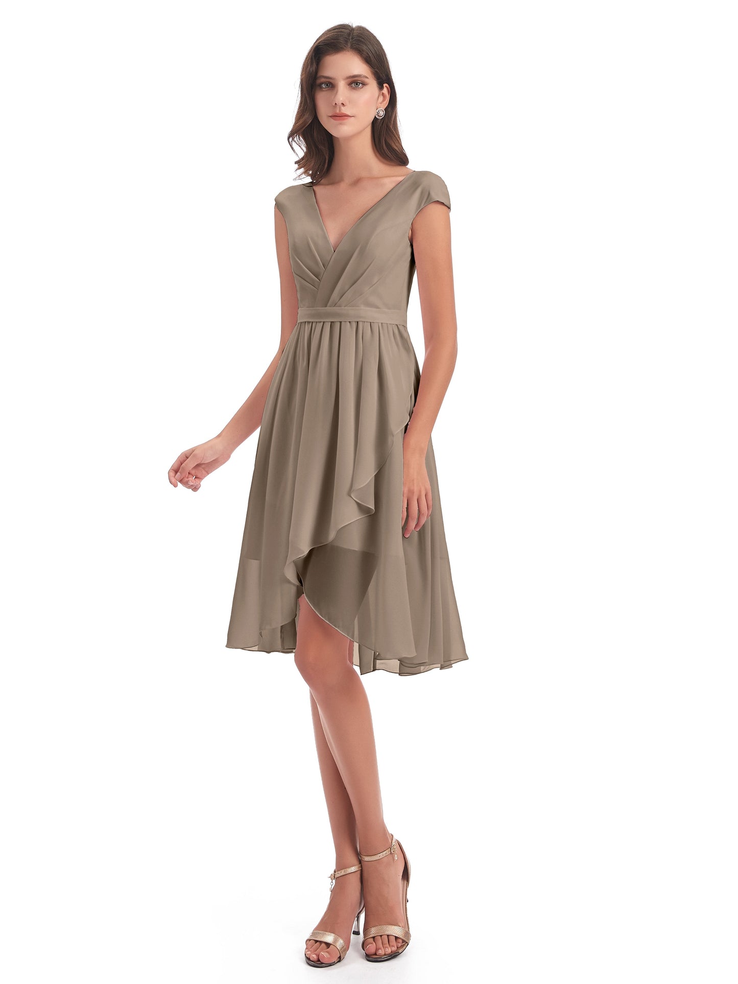 Renee Knee Length V-Neck Chiffon Bridesmaid Dresses