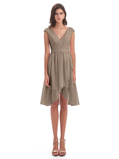 Renee Knee Length V-Neck Chiffon Bridesmaid Dresses