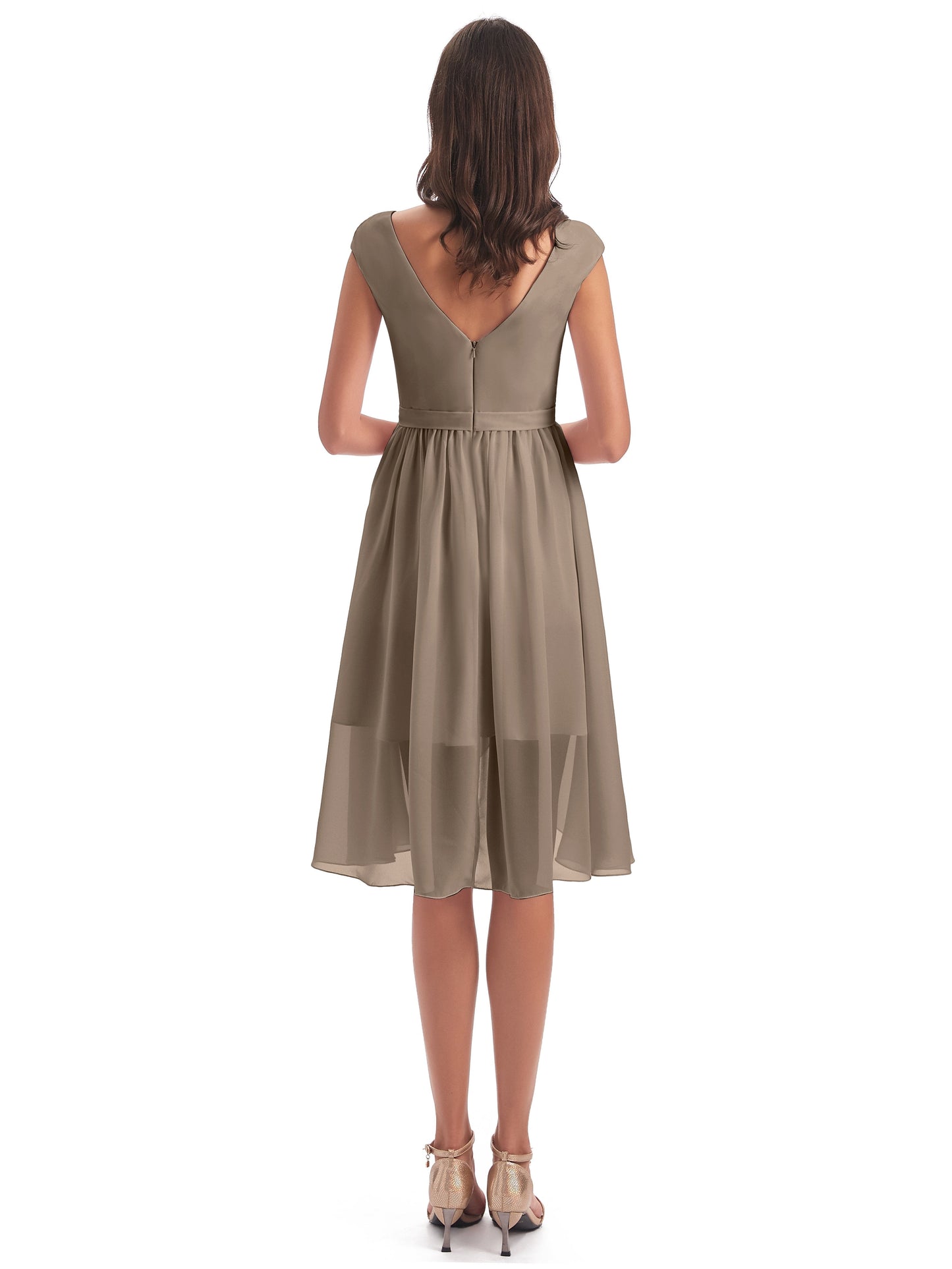 Renee Knee Length V-Neck Chiffon Bridesmaid Dresses