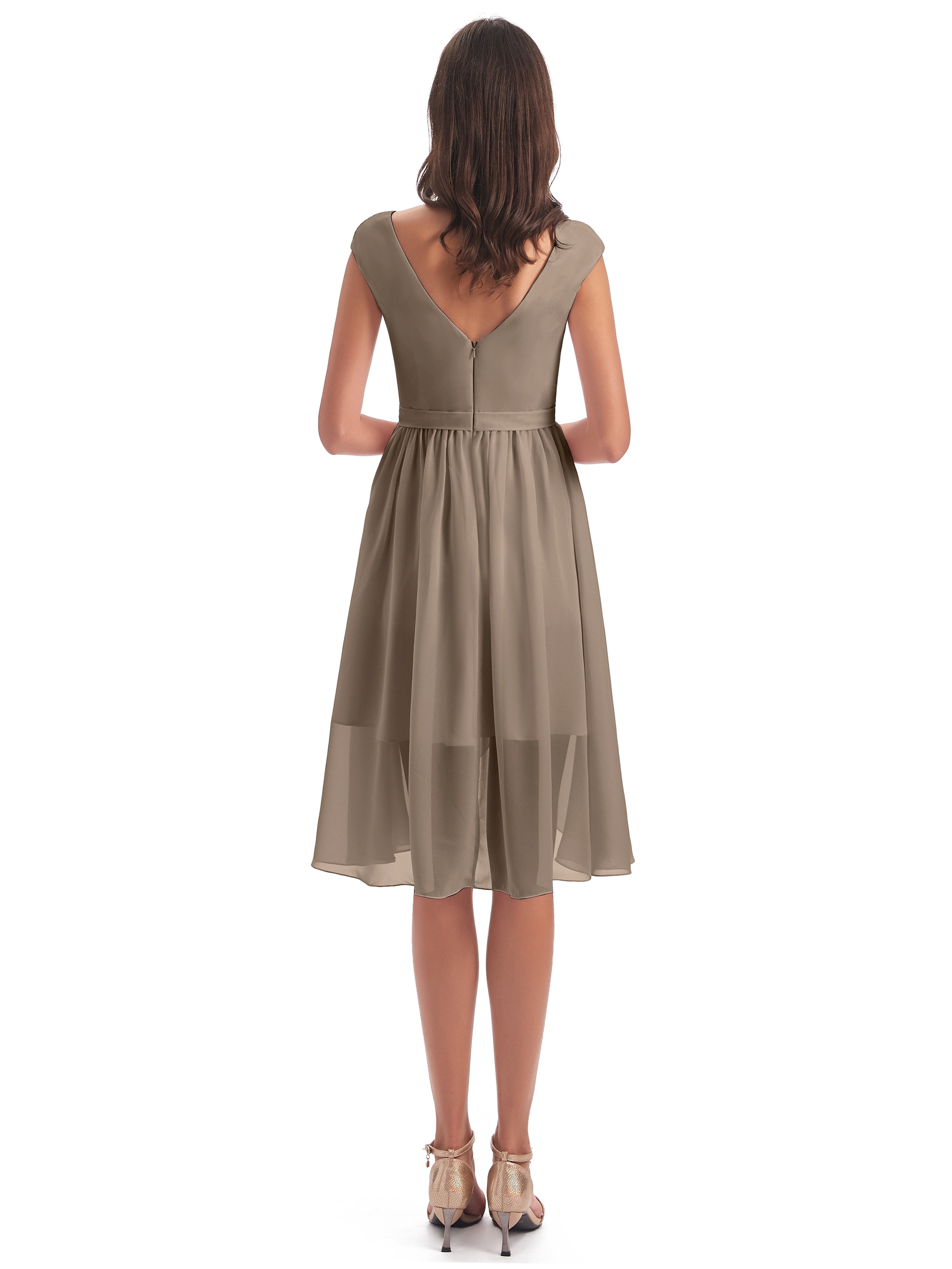 Renee Knee Length V-Neck Chiffon Bridesmaid Dresses