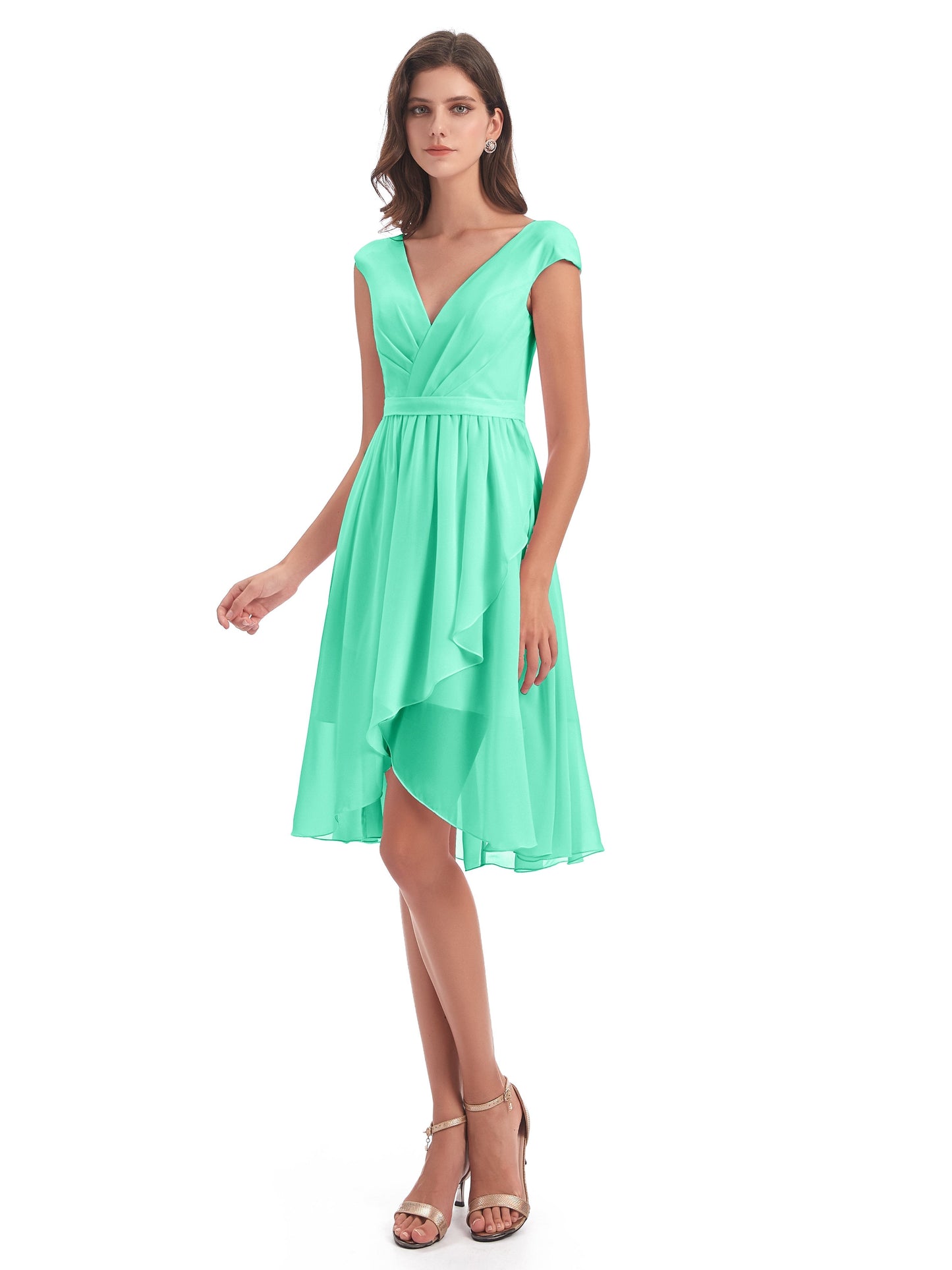 Renee Knee Length V-Neck Chiffon Bridesmaid Dresses