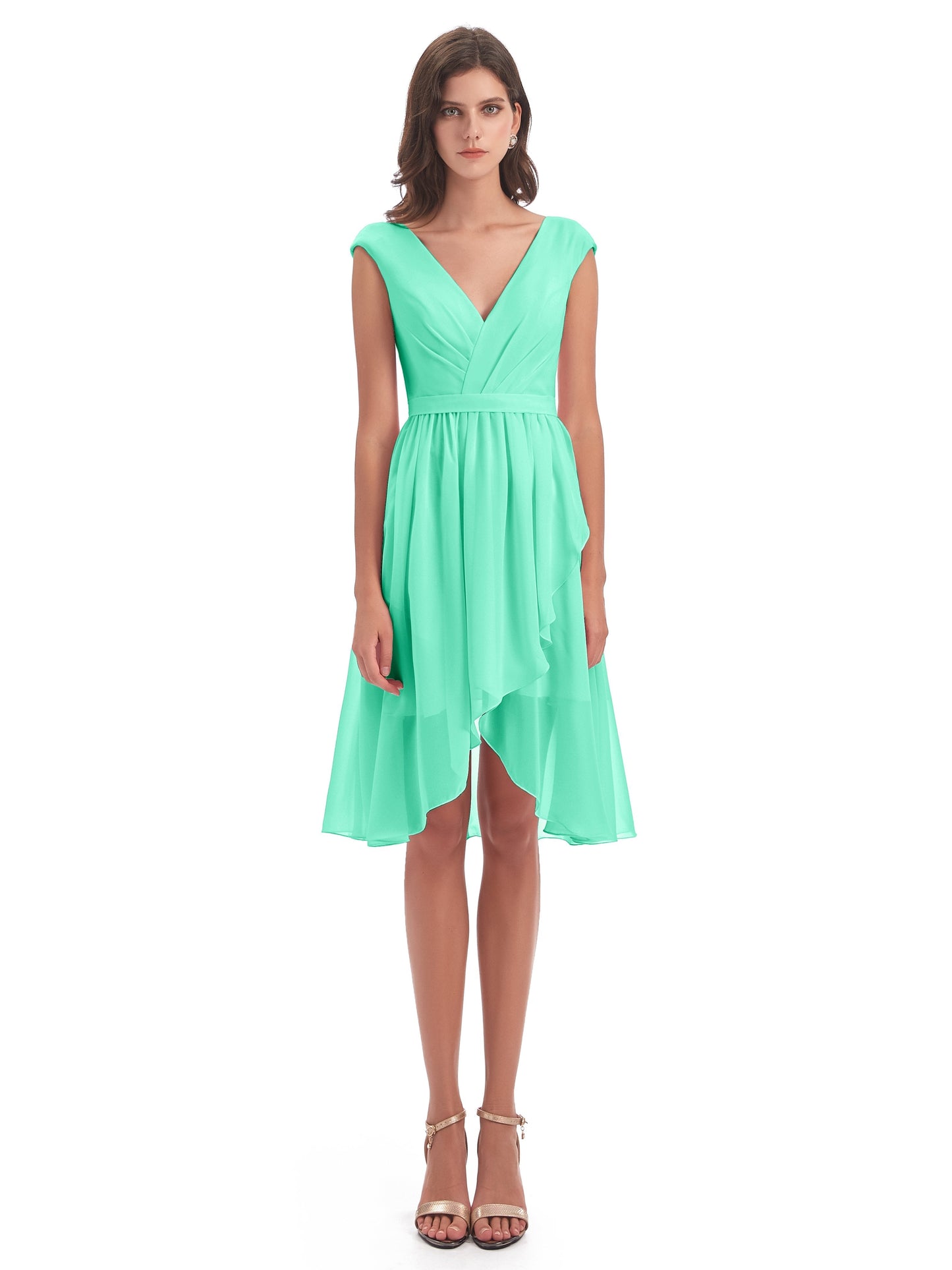 Renee Knee Length V-Neck Chiffon Bridesmaid Dresses