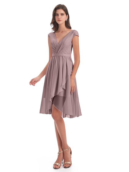 Renee Knee Length V-Neck Chiffon Bridesmaid Dresses