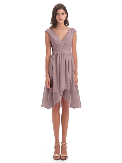 Renee Knee Length V-Neck Chiffon Bridesmaid Dresses