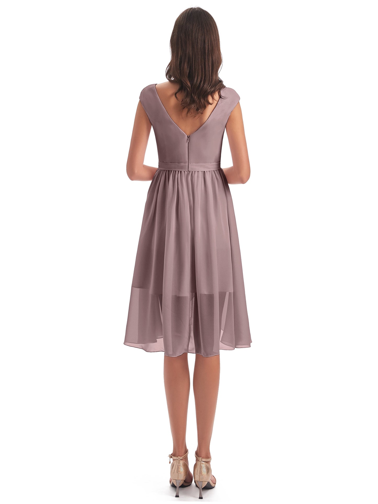 Renee Knee Length V-Neck Chiffon Bridesmaid Dresses