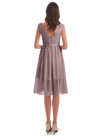 Renee Knee Length V-Neck Chiffon Bridesmaid Dresses