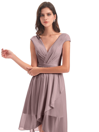 Renee Knee Length V-Neck Chiffon Bridesmaid Dresses