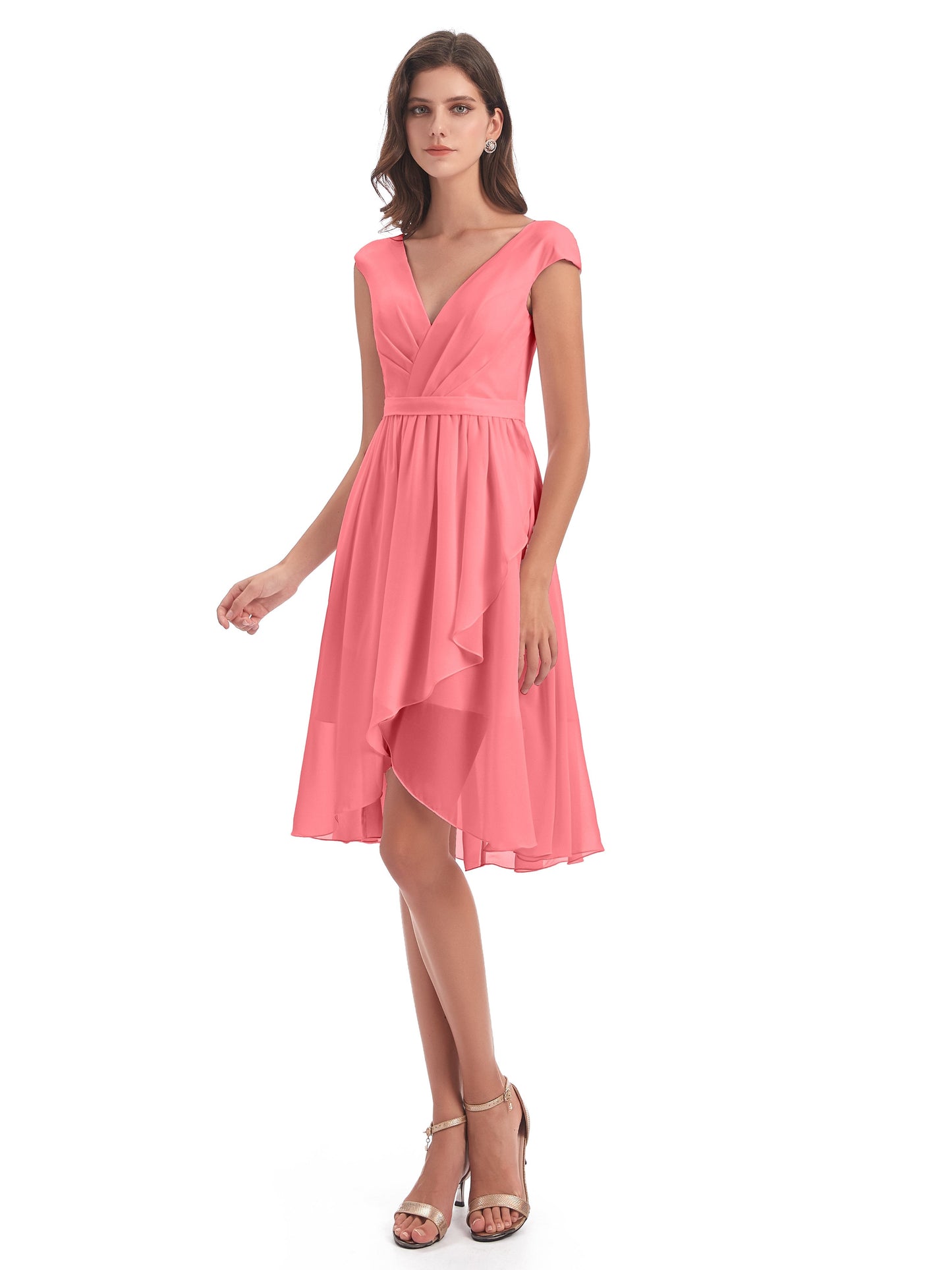 Renee Knee Length V-Neck Chiffon Bridesmaid Dresses