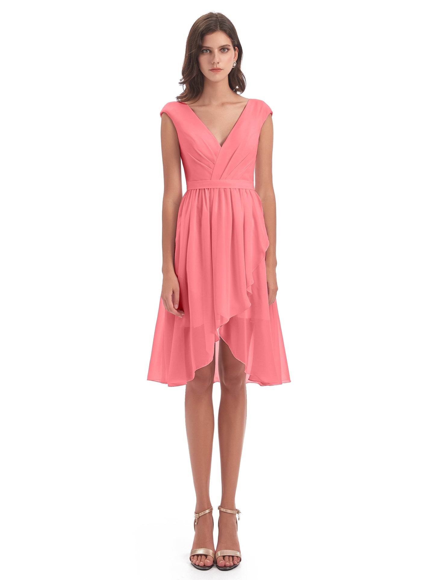 Renee Knee Length V-Neck Chiffon Bridesmaid Dresses