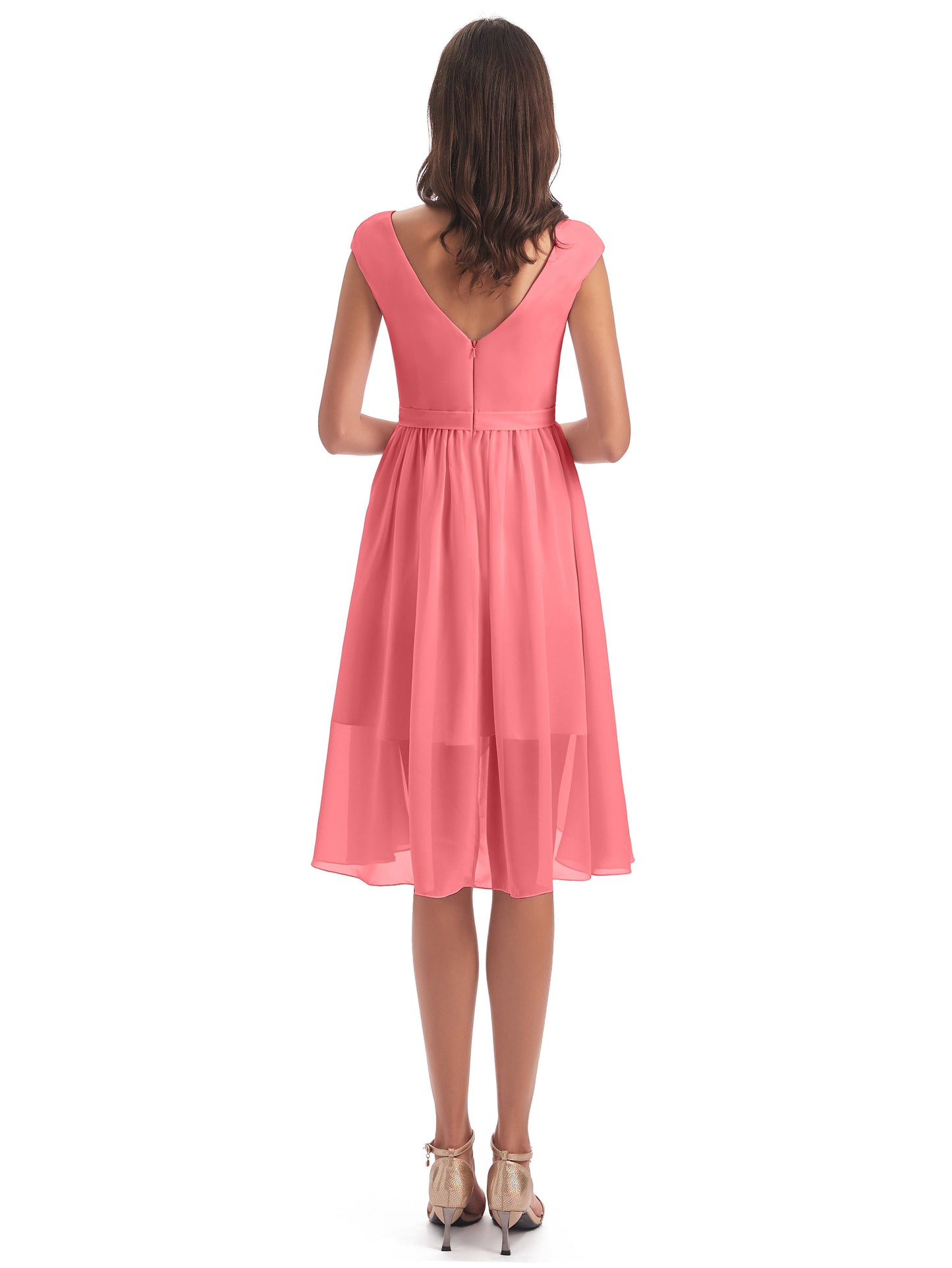 Renee Knee Length V-Neck Chiffon Bridesmaid Dresses