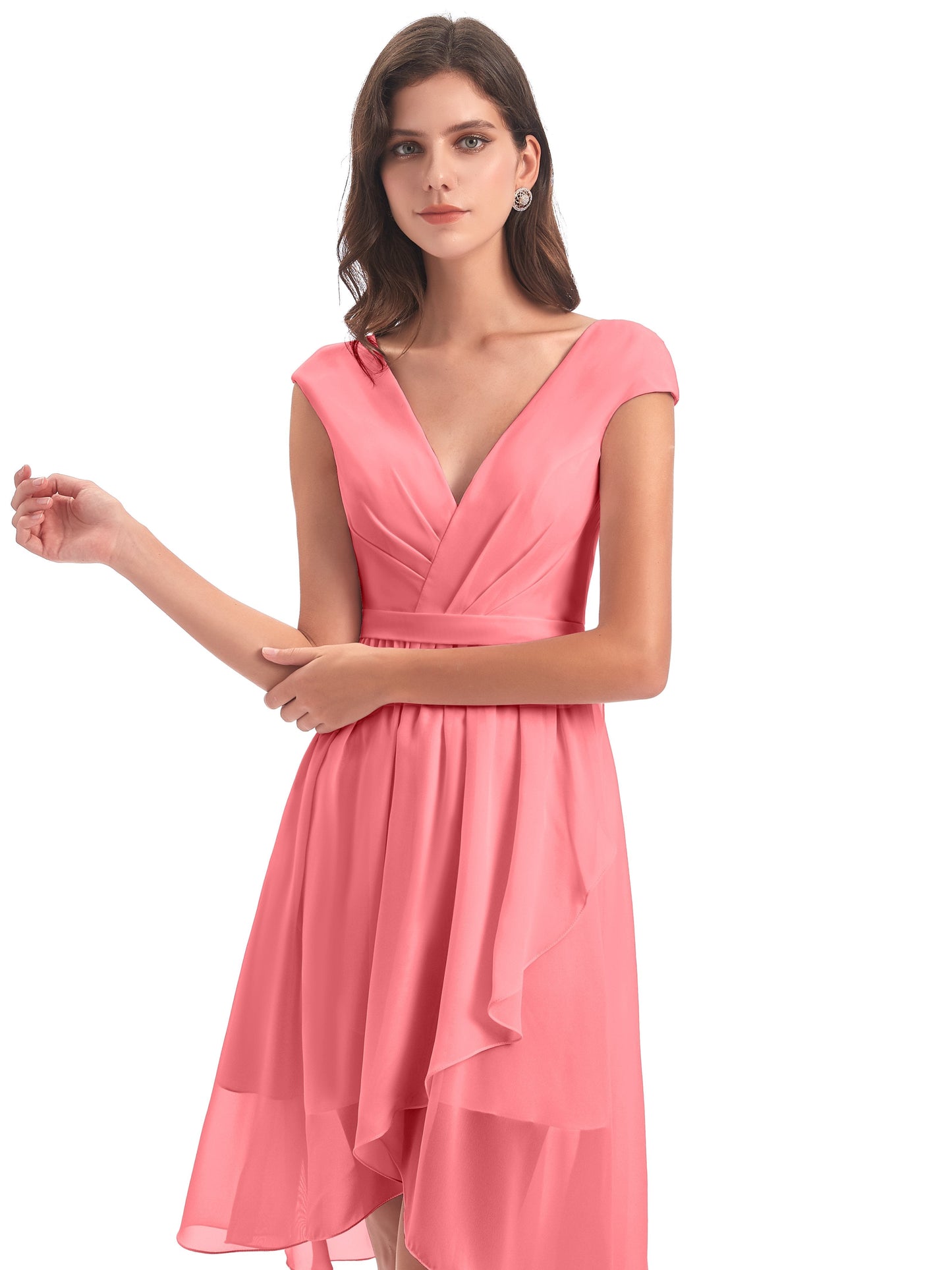Renee Knee Length V-Neck Chiffon Bridesmaid Dresses