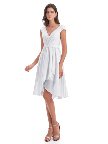 Renee Knee Length V-Neck Chiffon Bridesmaid Dresses