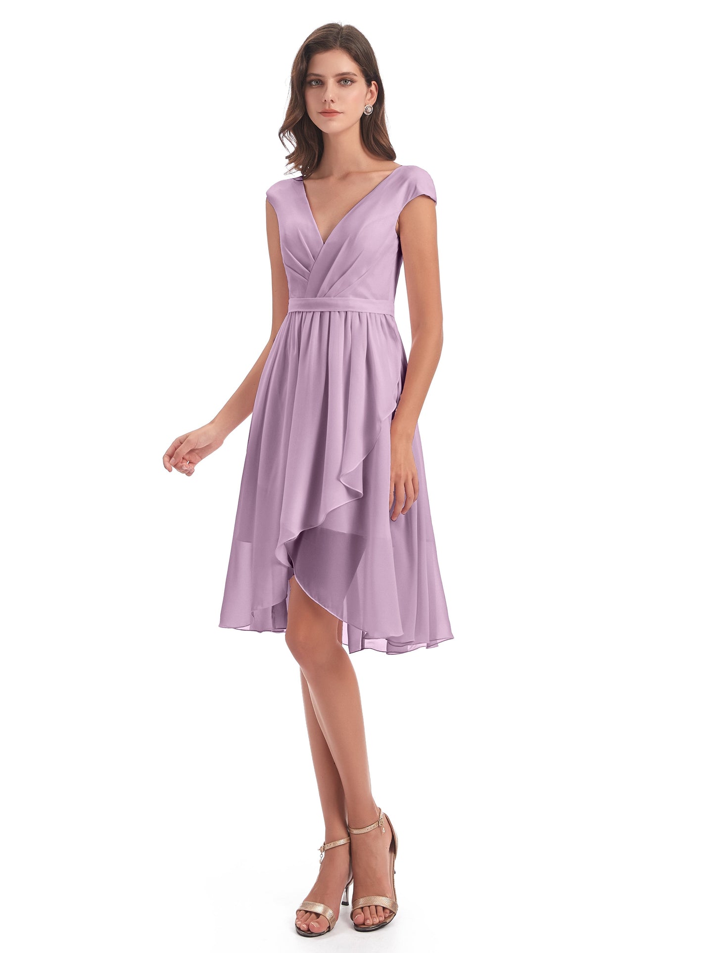 Renee Knee Length V-Neck Chiffon Bridesmaid Dresses