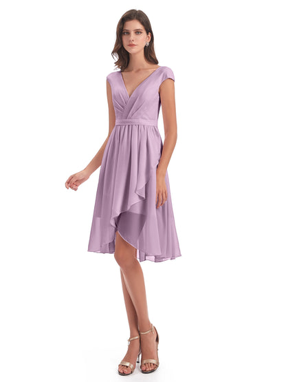 Renee Knee Length V-Neck Chiffon Bridesmaid Dresses