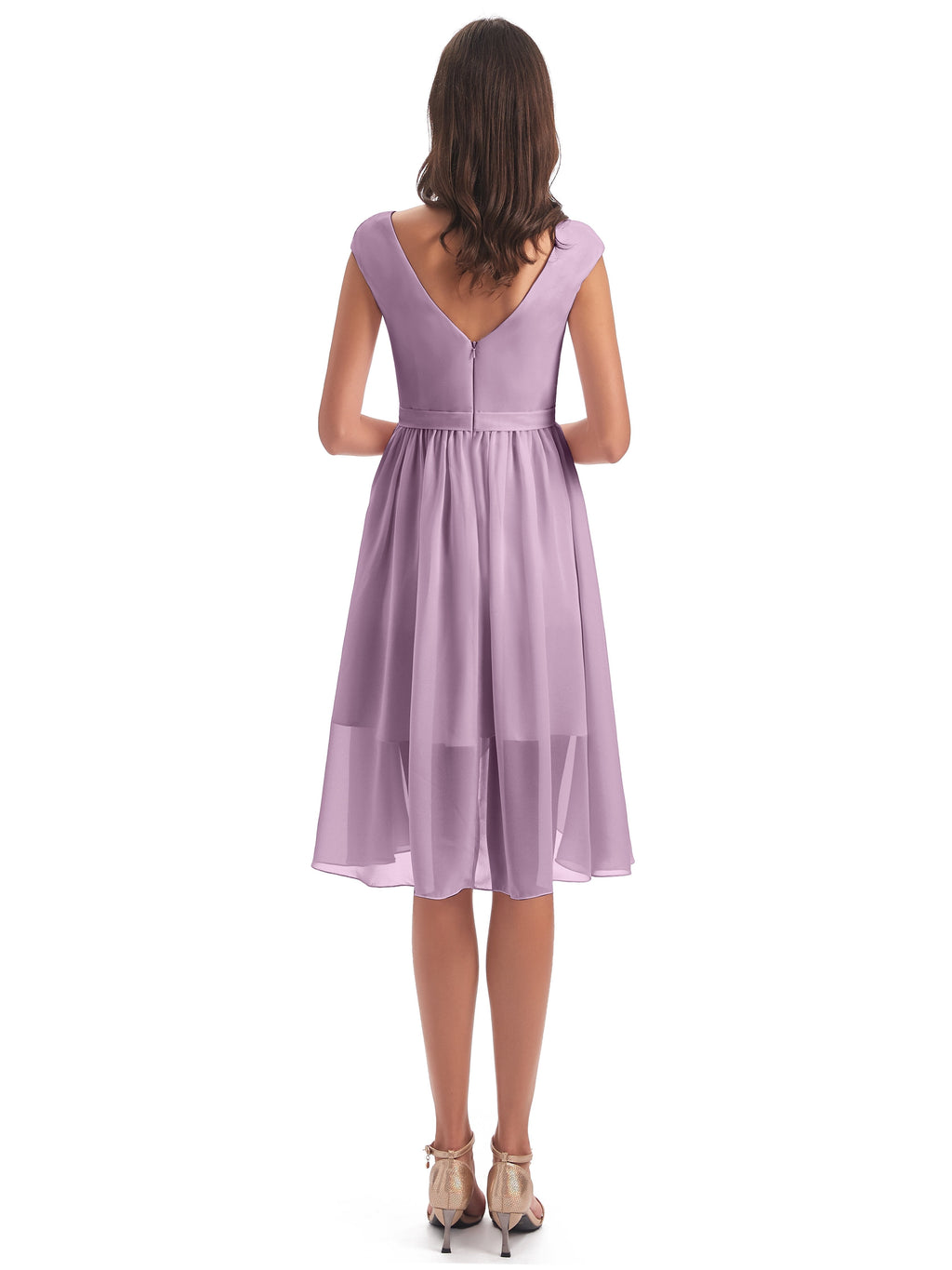 Renee Knee Length V-Neck Chiffon Bridesmaid Dresses