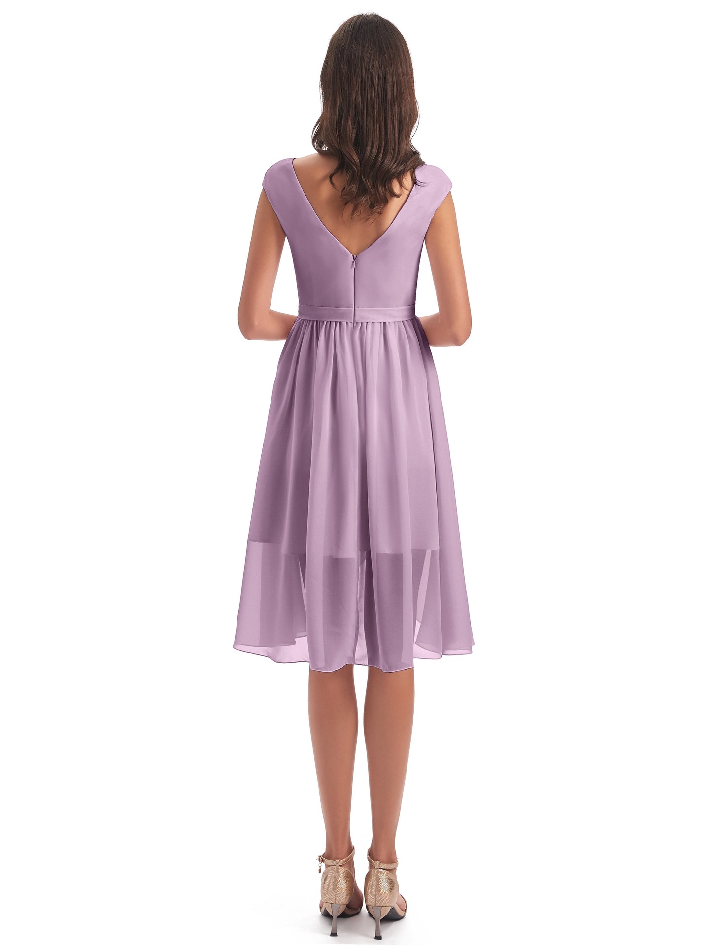 Renee Knee Length V-Neck Chiffon Bridesmaid Dresses