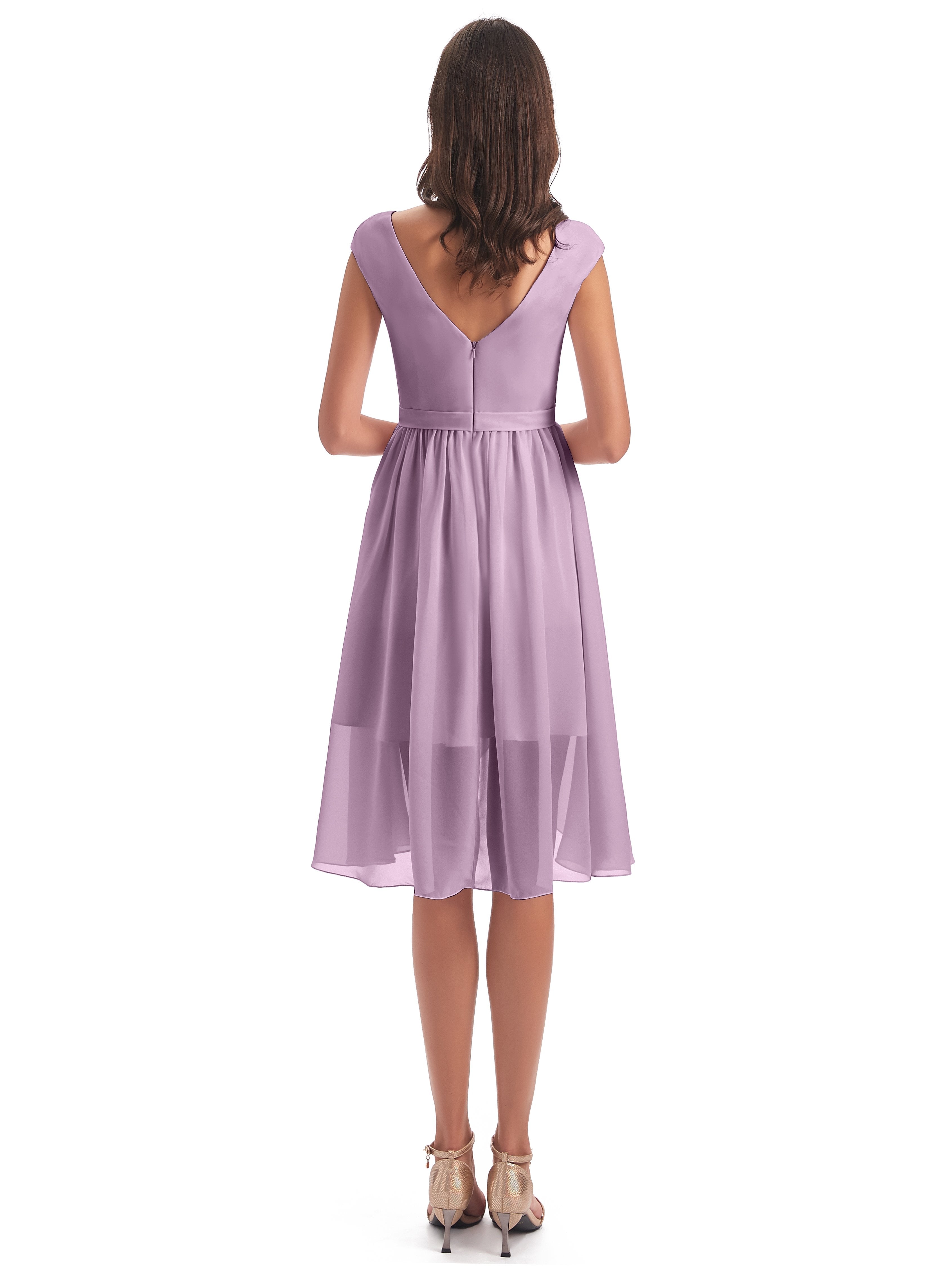 Renee Knee Length V-Neck Chiffon Bridesmaid Dresses