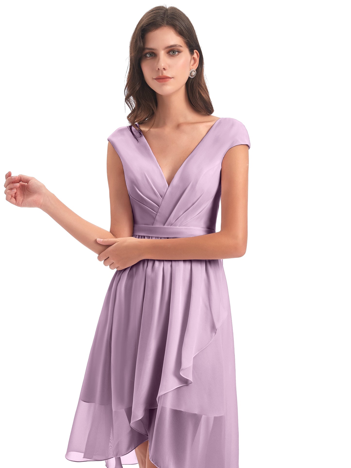 Renee Knee Length V-Neck Chiffon Bridesmaid Dresses