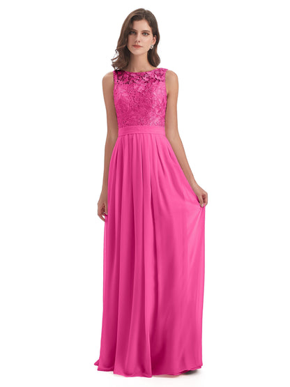 Riya Illusion Open Back Lace Long Bridesmaid Dresses