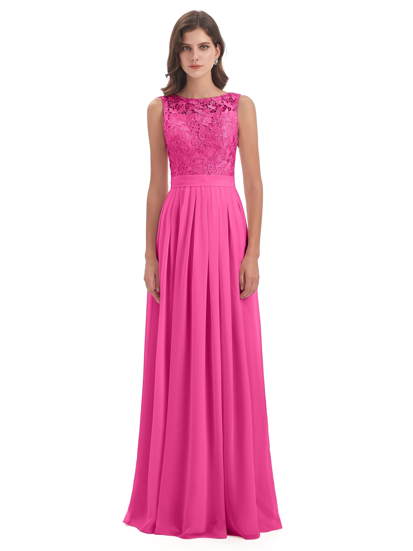 Riya Illusion Open Back Lace Long Bridesmaid Dresses