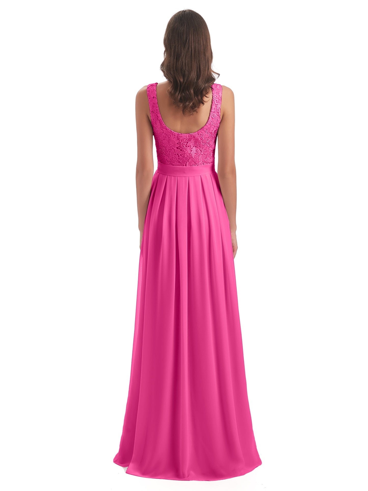 Riya Illusion Open Back Lace Long Bridesmaid Dresses