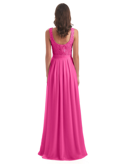 Riya Illusion Open Back Lace Long Bridesmaid Dresses