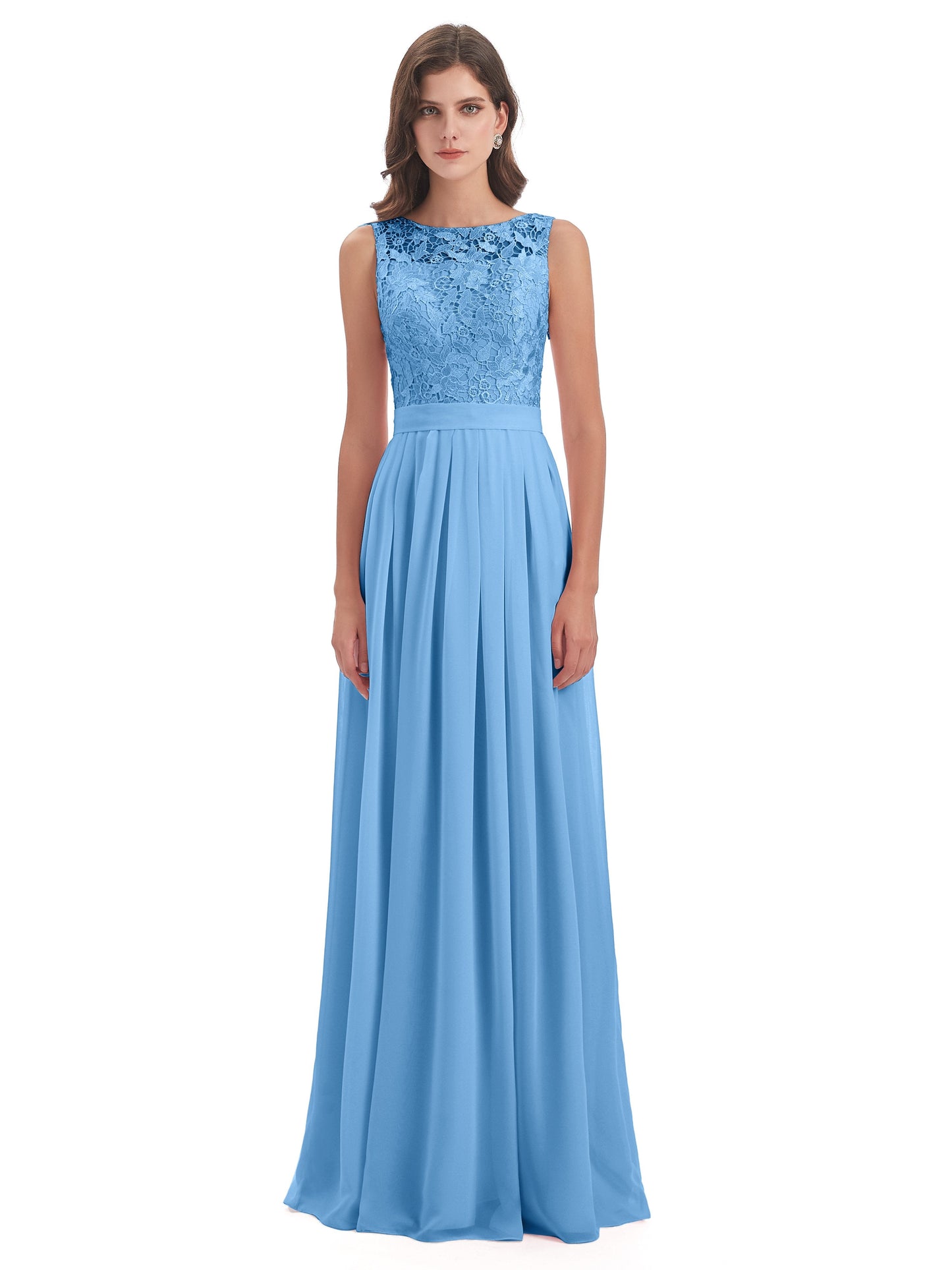 Riya Illusion Open Back Lace Long Bridesmaid Dresses