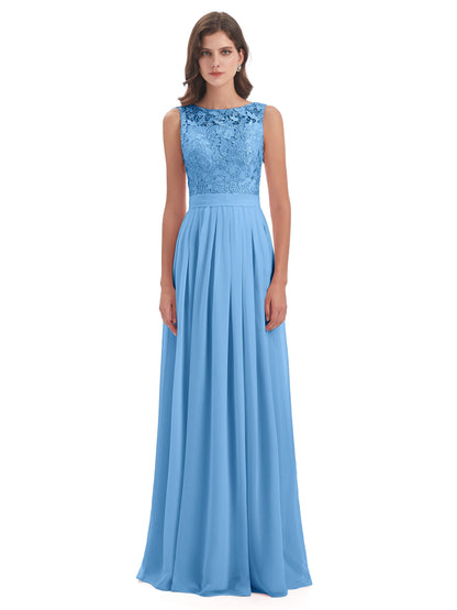 Riya Illusion Open Back Lace Long Bridesmaid Dresses