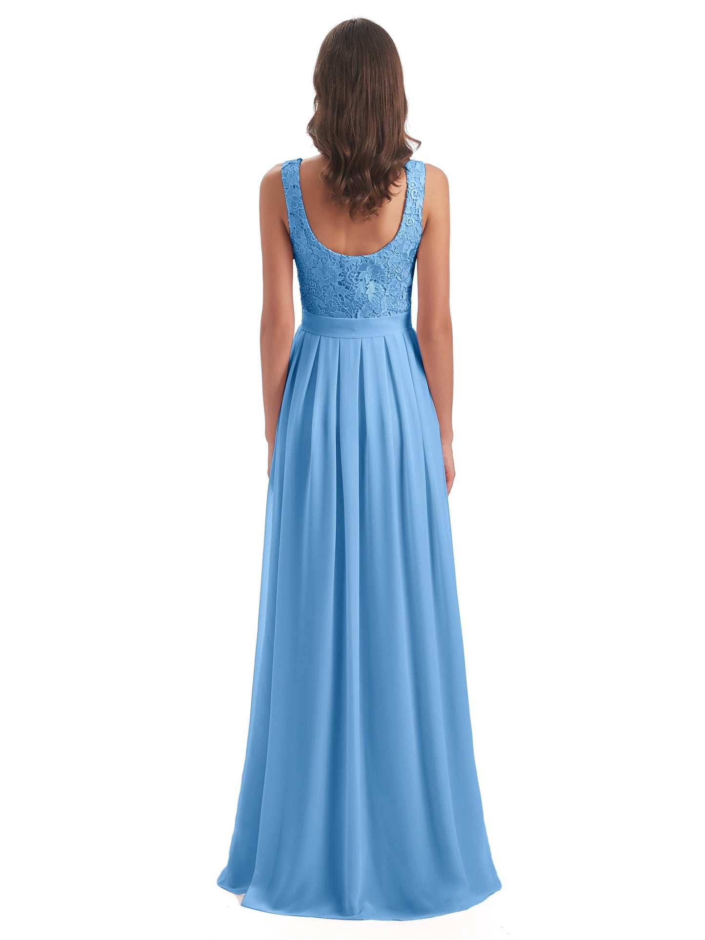 Riya Illusion Open Back Lace Long Bridesmaid Dresses
