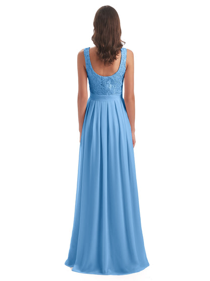 Riya Illusion Open Back Lace Long Bridesmaid Dresses