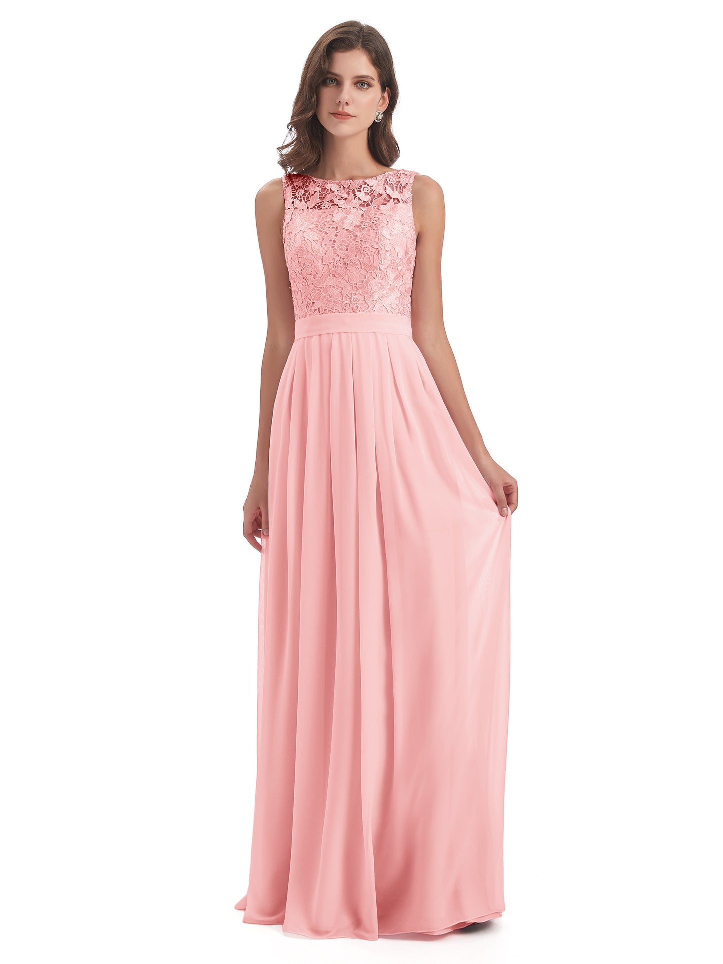Riya Illusion Open Back Lace Long Bridesmaid Dresses