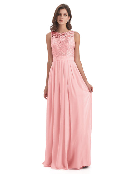 Riya Illusion Open Back Lace Long Bridesmaid Dresses