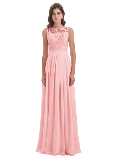 Riya Illusion Open Back Lace Long Bridesmaid Dresses