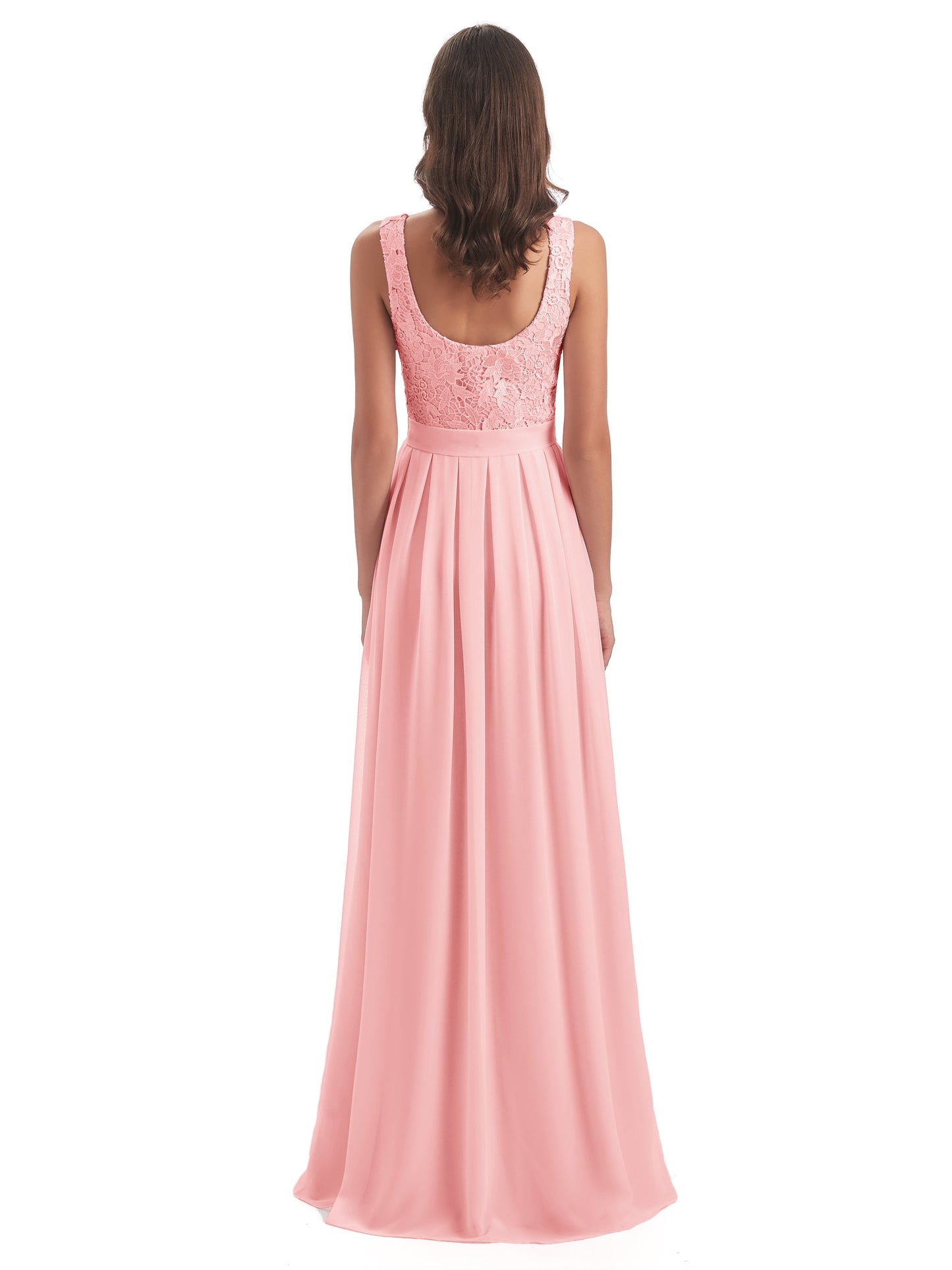 Riya Illusion Open Back Lace Long Bridesmaid Dresses