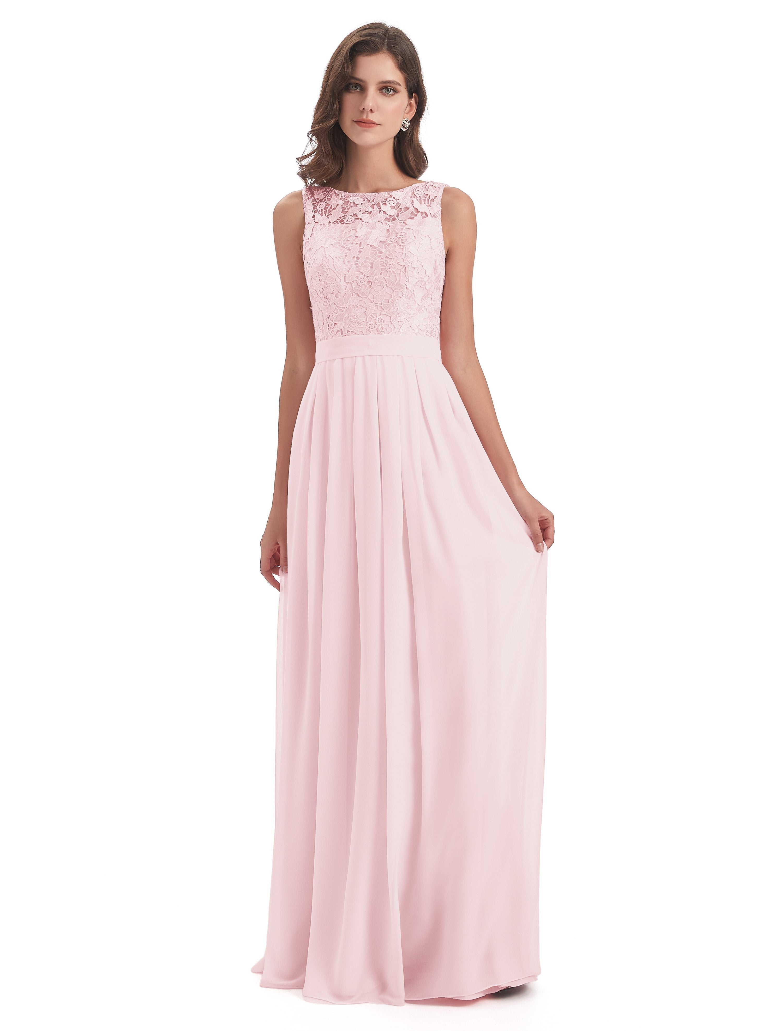 Riya Illusion Open Back Lace Long Bridesmaid Dresses