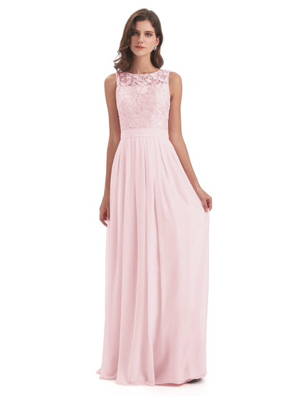 Riya Illusion Open Back Lace Long Bridesmaid Dresses