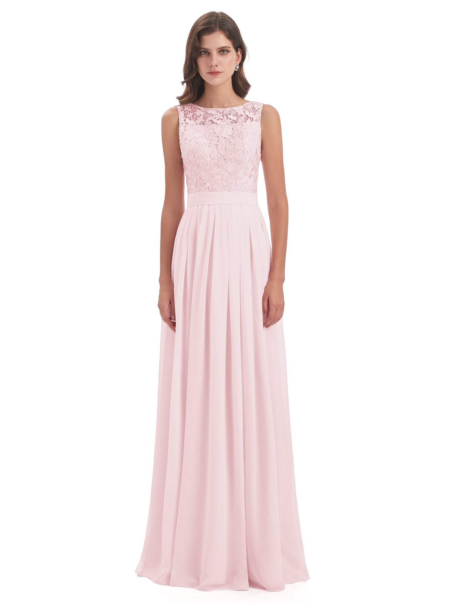 Riya Illusion Open Back Lace Long Bridesmaid Dresses