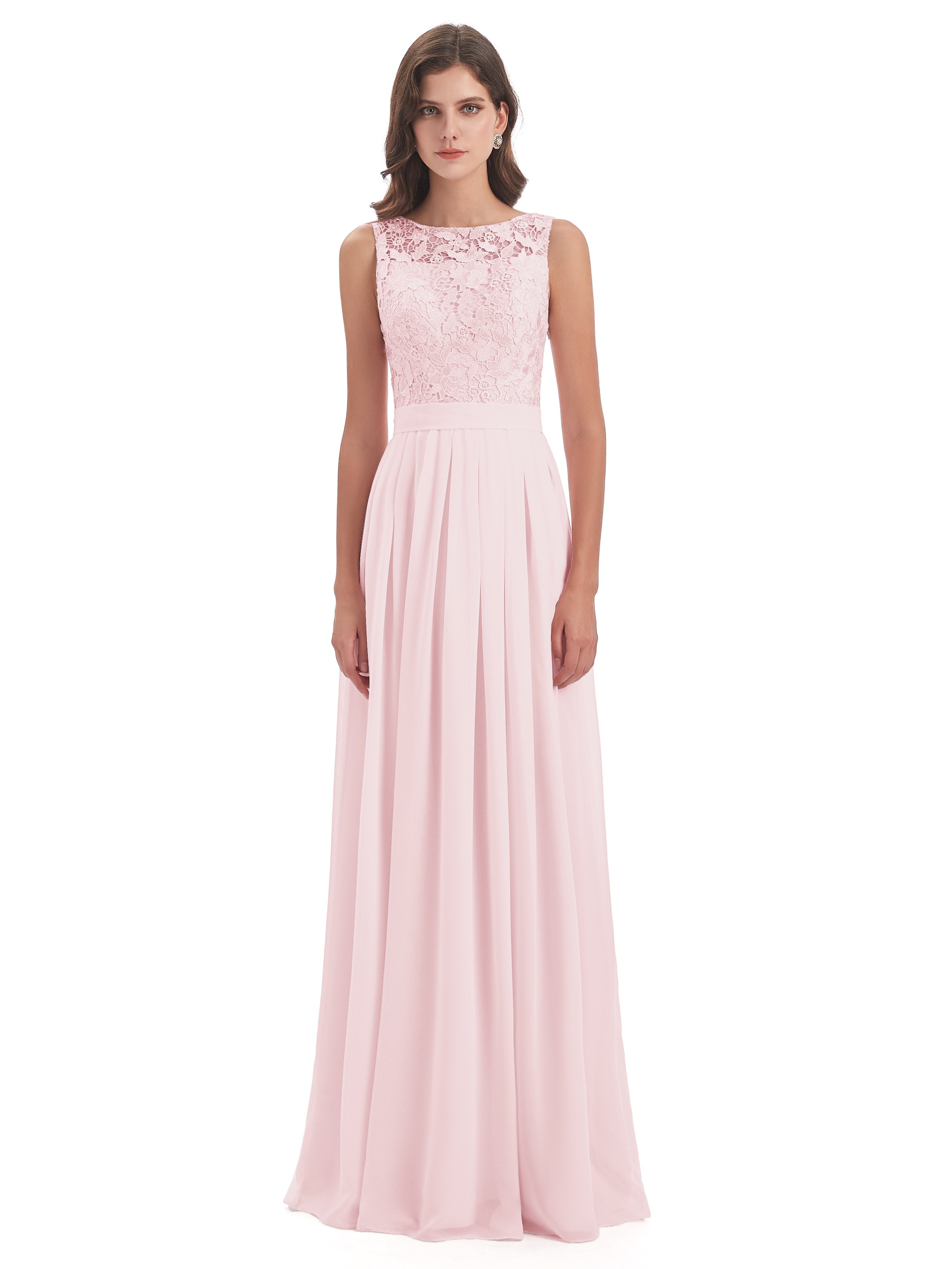 Riya Illusion Open Back Lace Long Bridesmaid Dresses