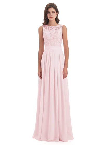 Riya Illusion Open Back Lace Long Bridesmaid Dresses
