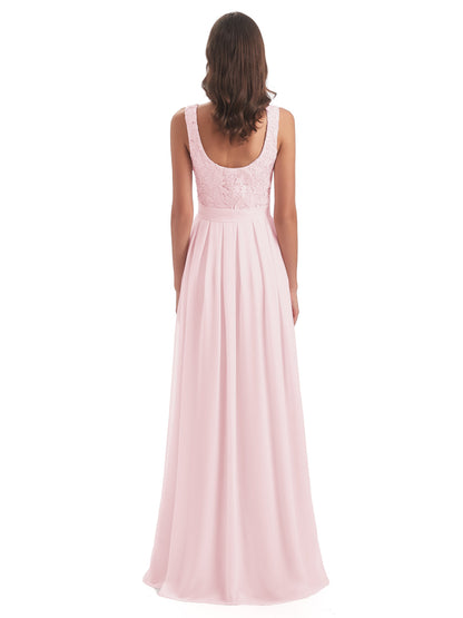 Riya Illusion Open Back Lace Long Bridesmaid Dresses