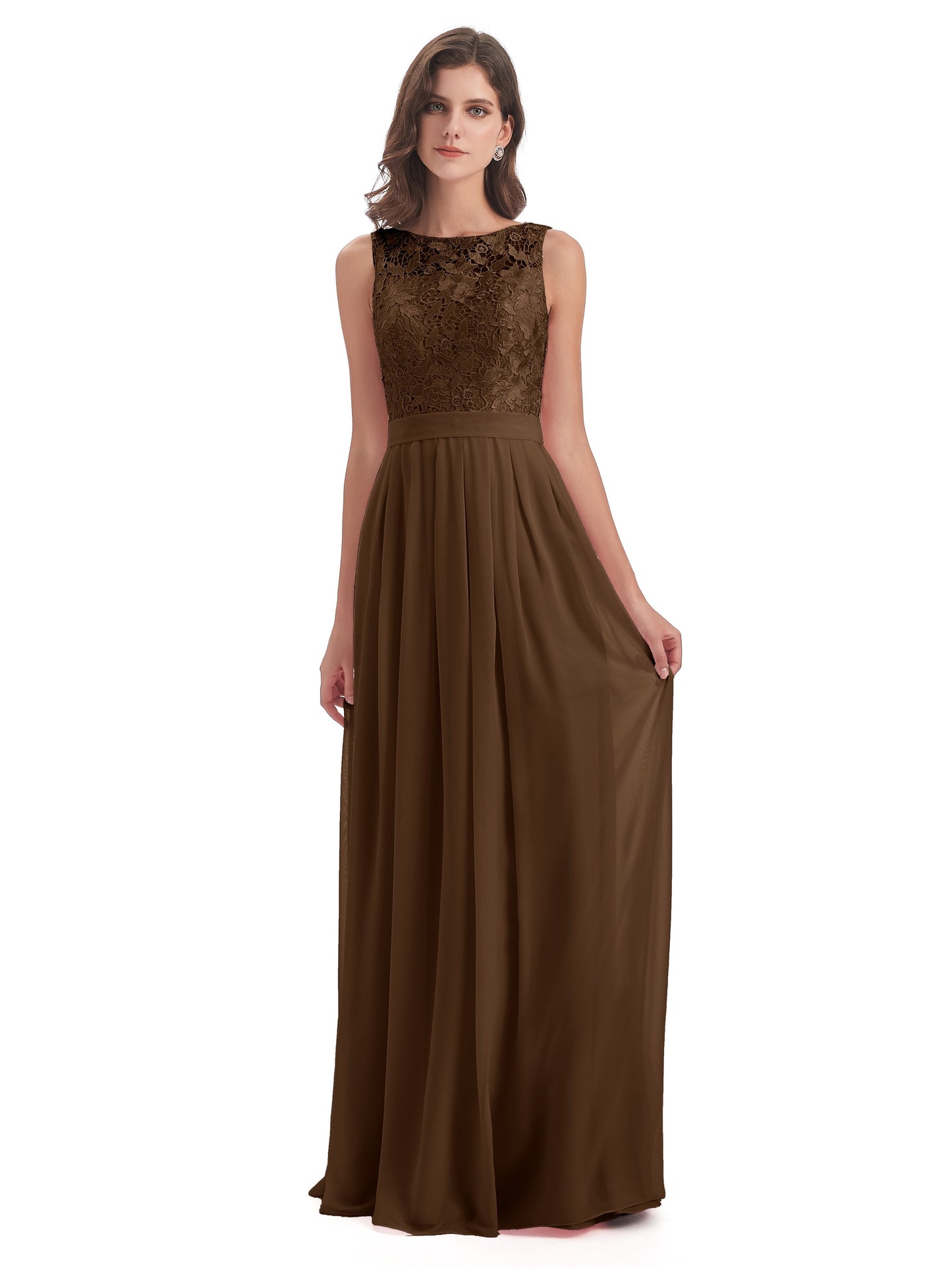 Riya Illusion Open Back Lace Long Bridesmaid Dresses