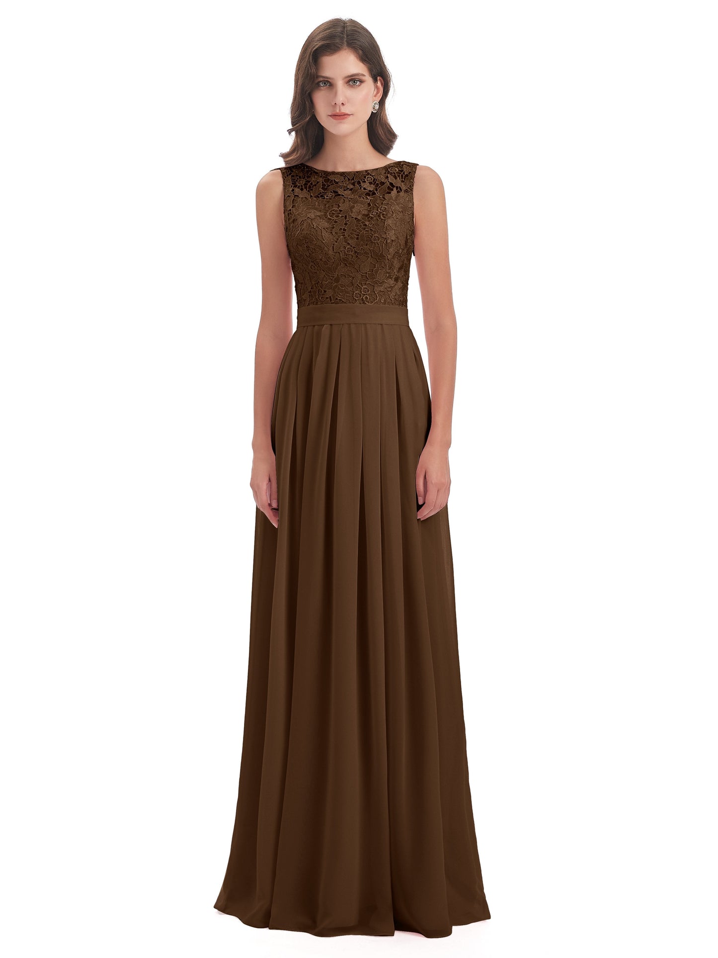 Riya Illusion Open Back Lace Long Bridesmaid Dresses