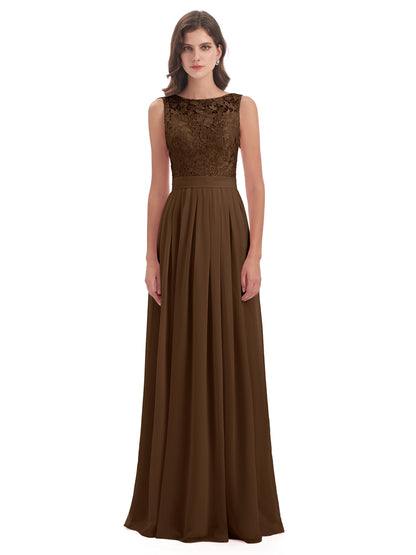 Riya Illusion Open Back Lace Long Bridesmaid Dresses