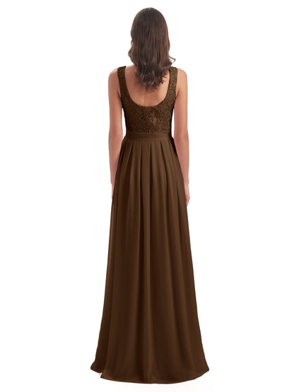 Riya Illusion Open Back Lace Long Bridesmaid Dresses