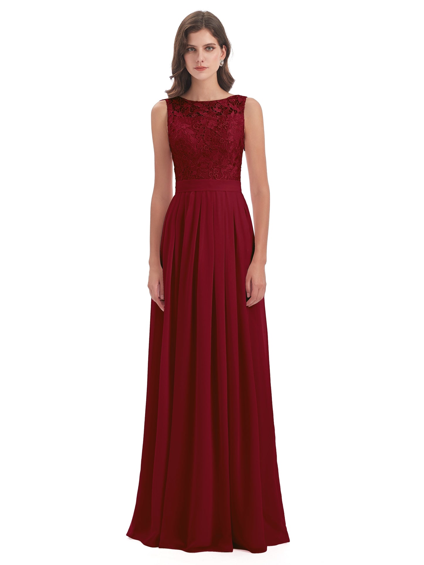 Riya Illusion Open Back Lace Long Bridesmaid Dresses