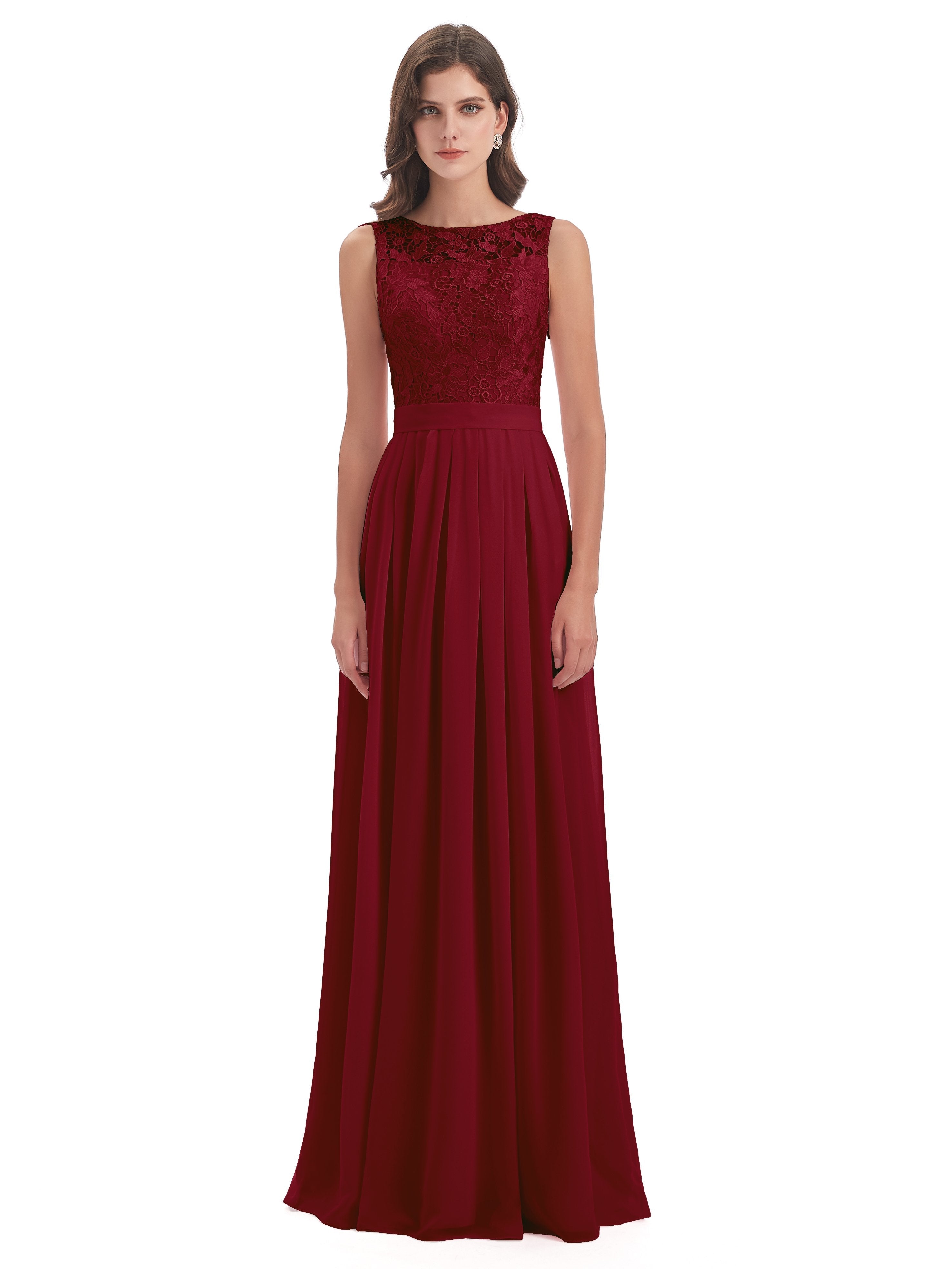 Riya Illusion Open Back Lace Long Bridesmaid Dresses