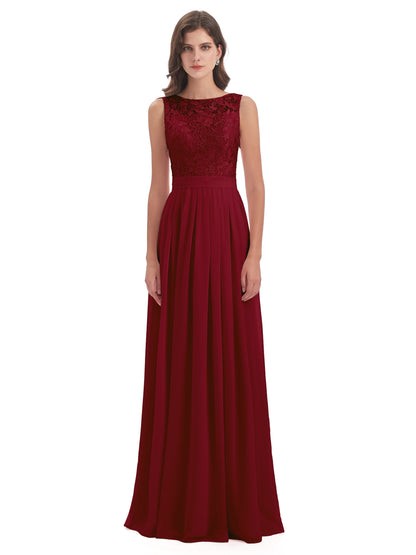 Riya Illusion Open Back Lace Long Bridesmaid Dresses