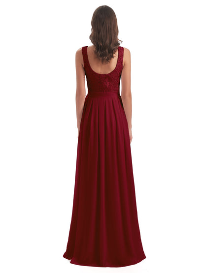 Riya Illusion Open Back Lace Long Bridesmaid Dresses