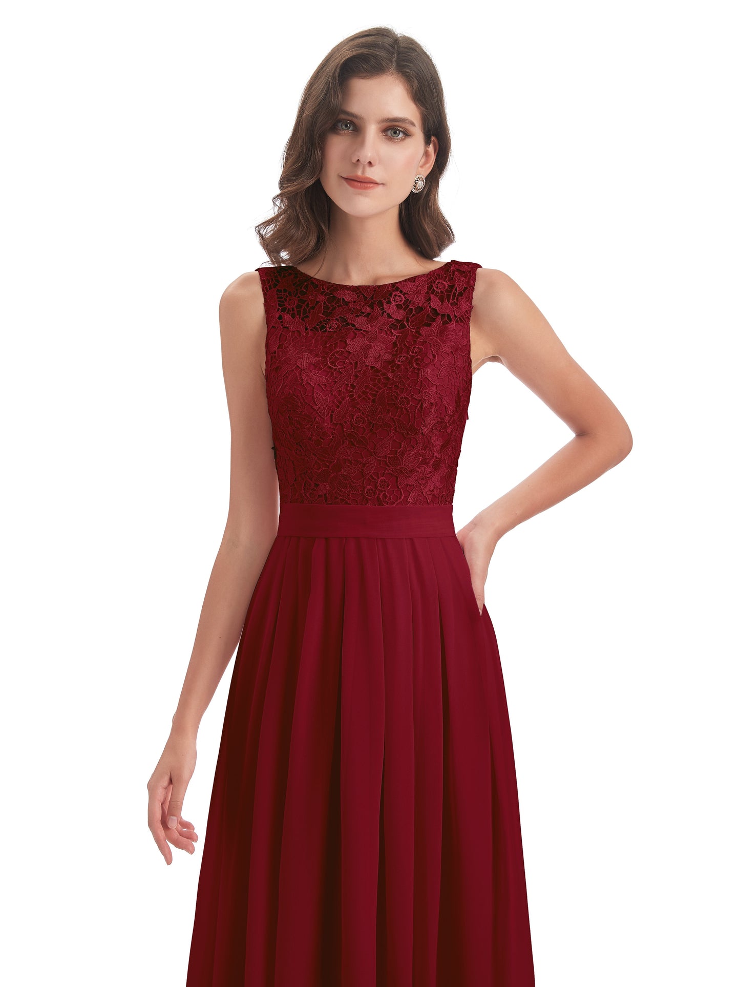 Riya Illusion Open Back Lace Long Bridesmaid Dresses